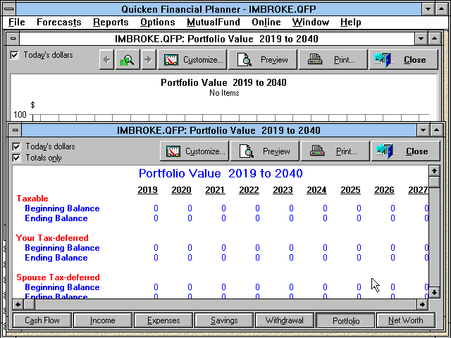 Quicken Financial Planner 3.0 - Reports