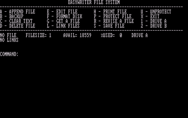 EasyWriter 1.00 - Menu