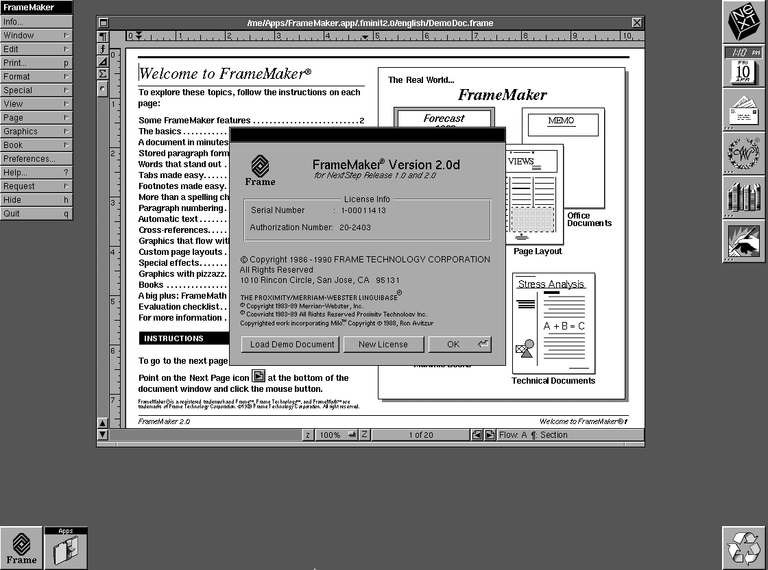 FrameMaker 2.0d for NextStep - About
