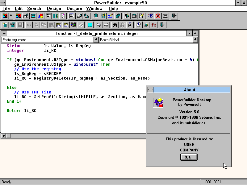 PowerBuilder 5.0 - About