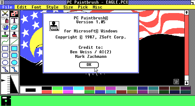 PC Paintbrush 1.05 for Windows - About