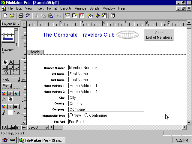 Claris FileMaker Pro 5v3 - Layout