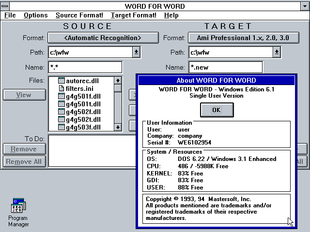 Word for Word 6.1 for Windows - About