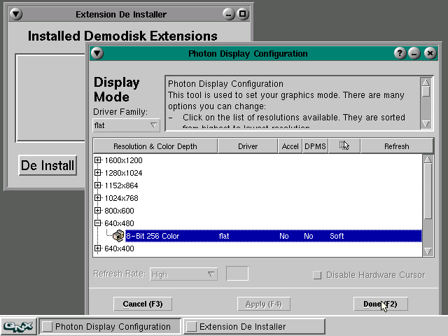 QNX 144mb Demo - Settings