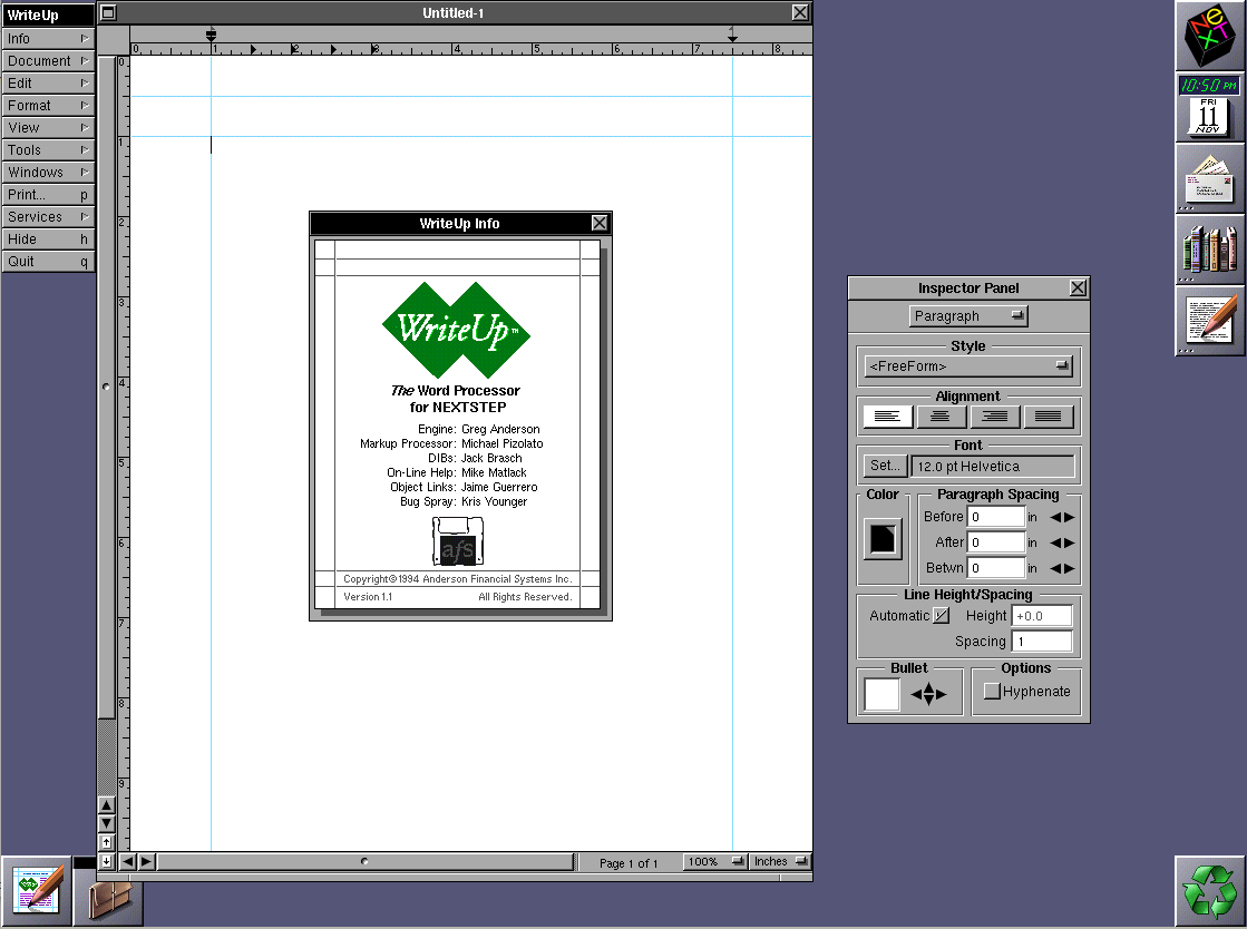 WriteUp 1.1 for NEXTSTEP - About