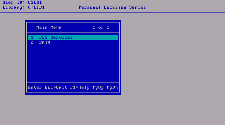 IBM Personal Decision Series Data Edition 2.00 - Menu