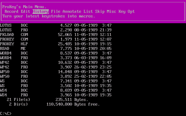 Prokey Plus 5.0 - Menu