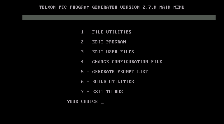 Telxon TPRO Program Generator 2.7.N - Menu