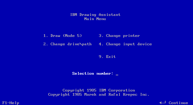 IBM Drawing Assistant 1.00 - Main Menu