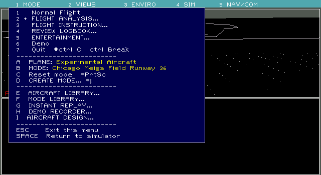 Microsoft Flight Simulator 4.0b - Menu