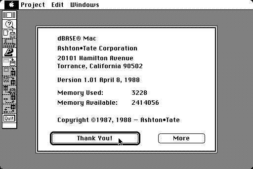 dBase Mac 1.01 - About