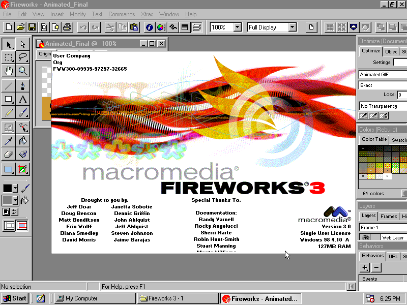 Macromedia Fireworks 3.0 - About