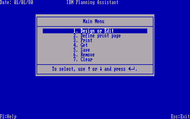 IBM Planning Assistant 2.00 - Menu