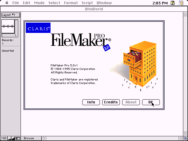Claris FileMaker Pro 3.0v1- About