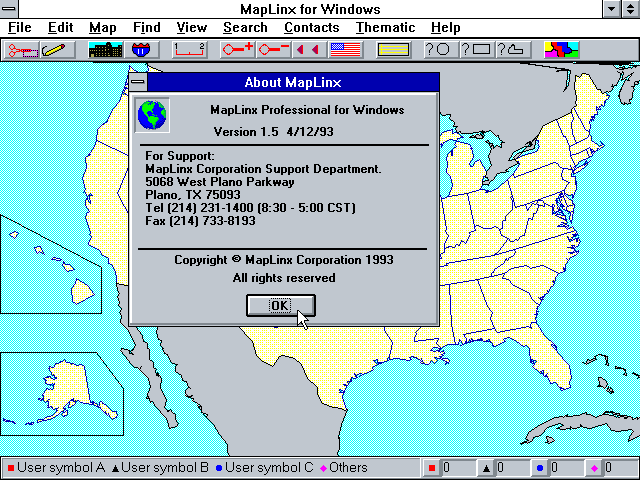 MapLinx 1.5 for Windows - About