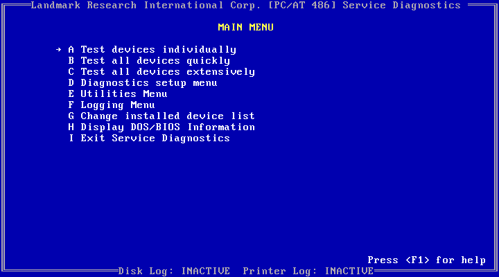 Landmark Service Diagnostics 2.13.18 - Menu