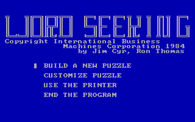 IBM Word Seeking 1.00 - Menu