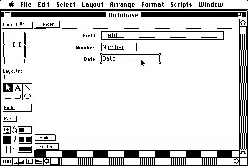Claris FileMaker Pro 1.0 - Layout