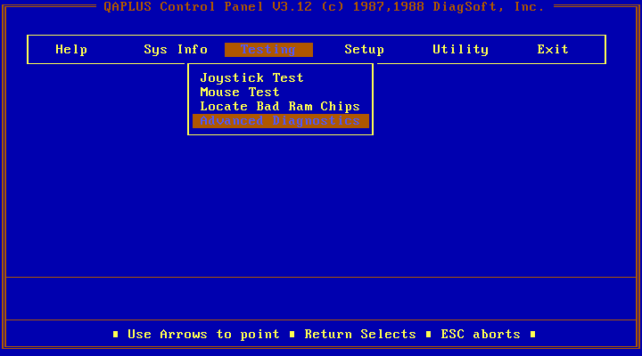 QAPlus 3.12 - Menu