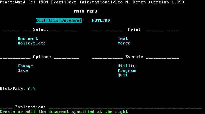 PractiWord 1.09 - Menu