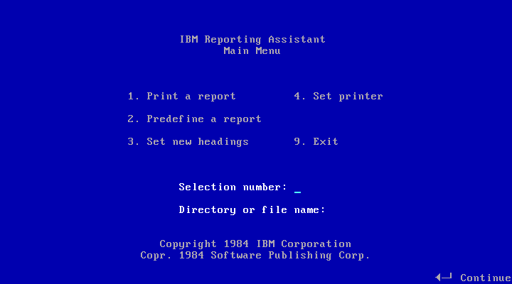 IBM Reporting Assistant - Menu