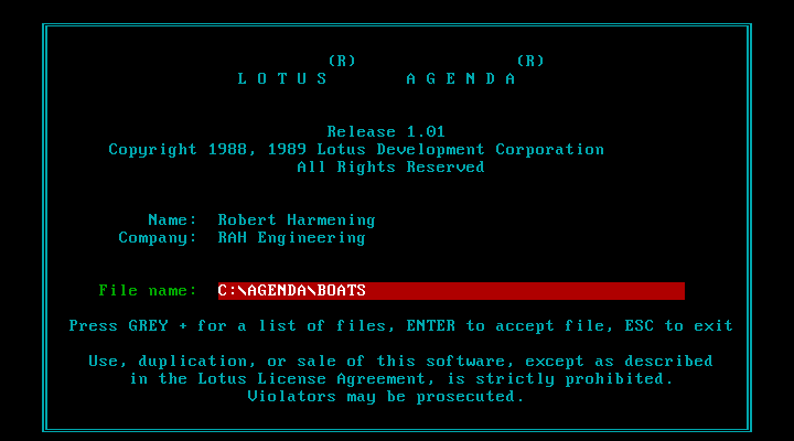 Lotus Agenda 1.01 - Splash