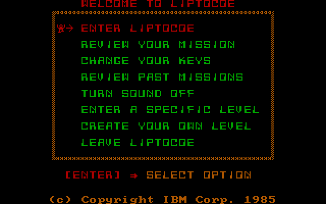 IBM Liptocoe 1.00 - Menu