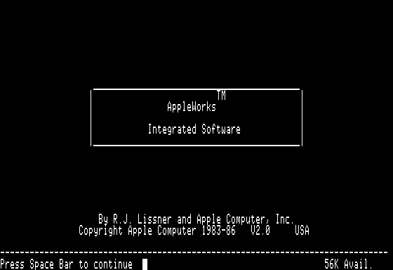 AppleWorks 2.0 for Apple II - Splash