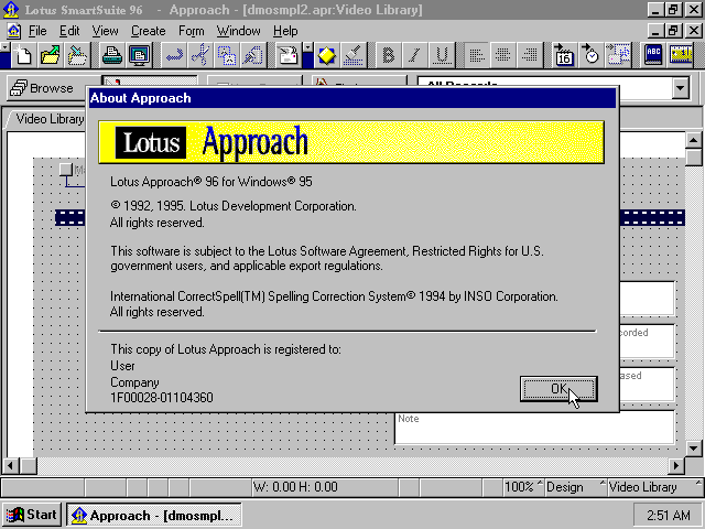 Lotus Approach 96 - About
