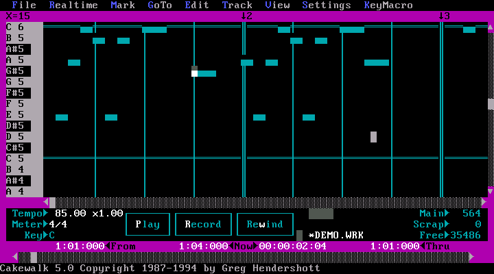 Cakewalk 5.0 for DOS - Notes