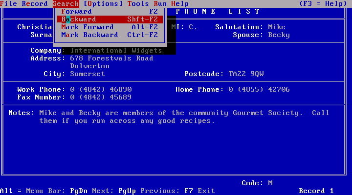 WordPerfect Works 1.0 - Database