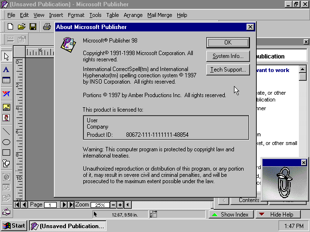 Microsoft Publisher 98 - About