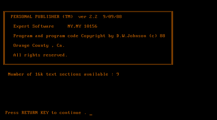 Expert Personal Publisher 2.2 for DOS - Splash