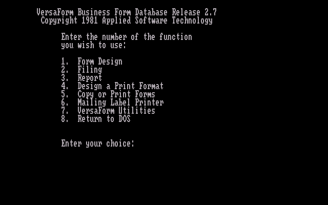 VersaForm 2.7 - Menu