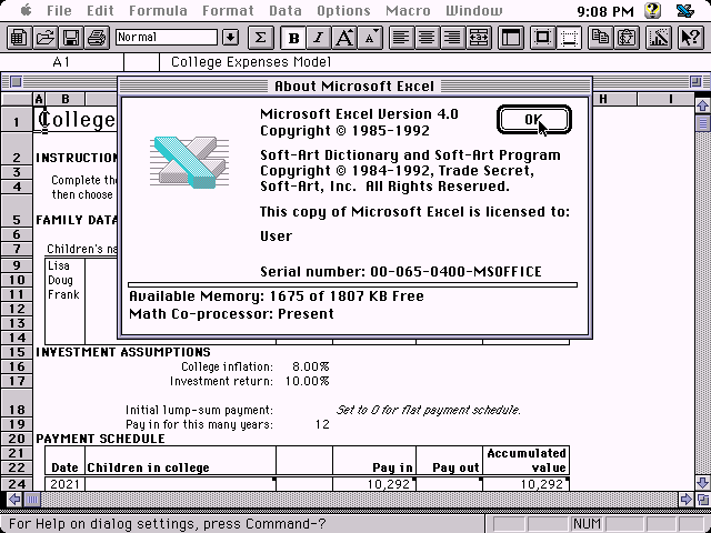 Microsoft Office 3.0 for Macintosh - Excel 4.0