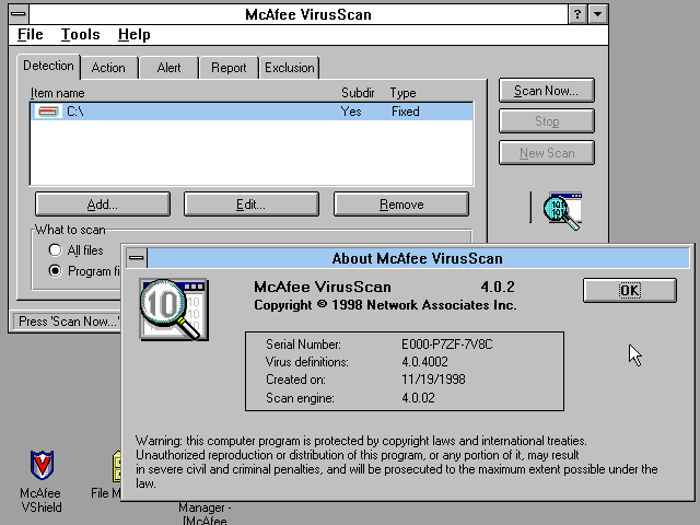 McAfee VirusScan 4.0.3 - About