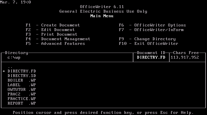 OfficeWriter 6.11 - Menu