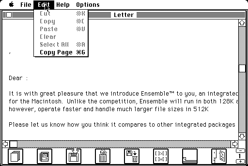 Hayden Ensemble 1.0 for Macintosh - Word Processor