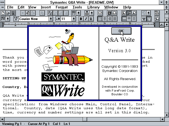 Q and A Write 3.0 for Windows - Splash