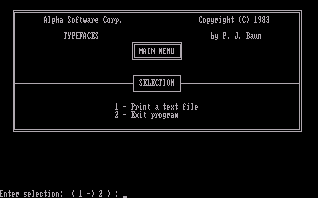 Type Faces 1983 - Menu