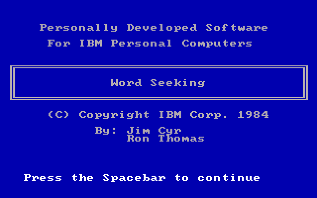 IBM Word Seeking 1.00 - Splash