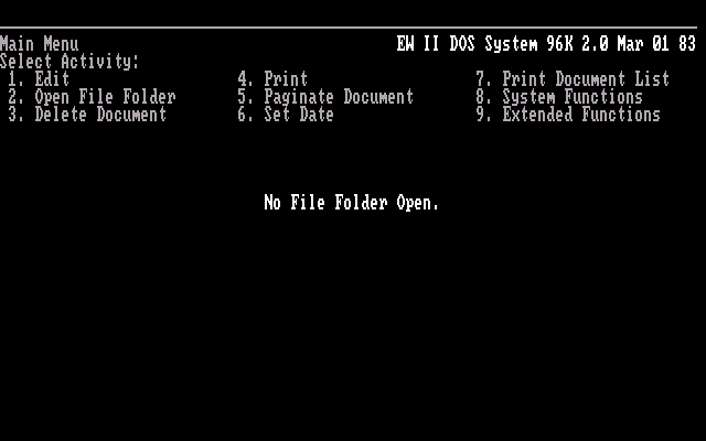 EasyWriter II - Menu