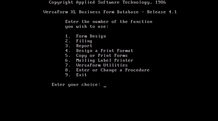 VersaForm 4.10 - Menu