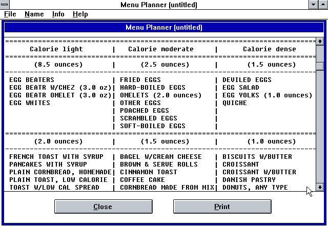 ODS Menu Planner 5.0 - Output