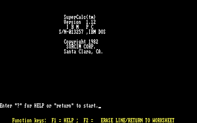 SuperCalc 1.12 for IBM PC - Splash