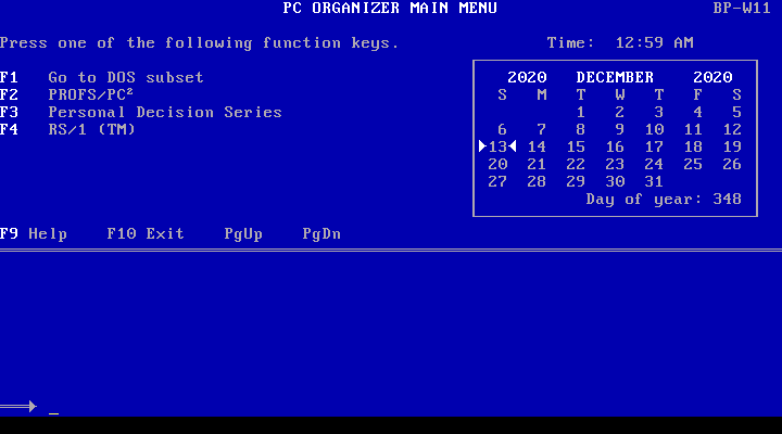 IBM Personal Computer Organizer 1.0 - Menu