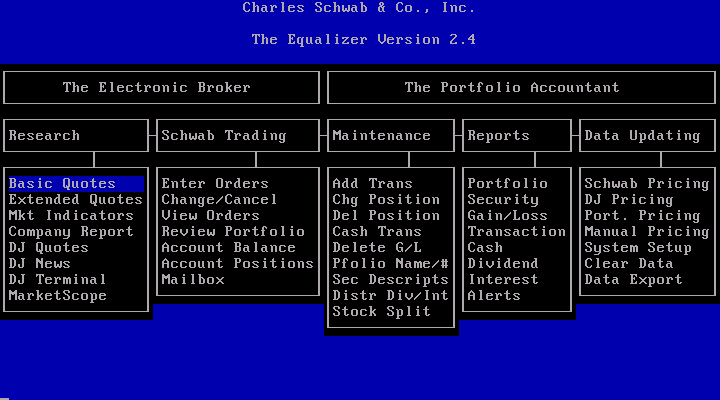 The Equalizer Investment Software 2.4 - Menu