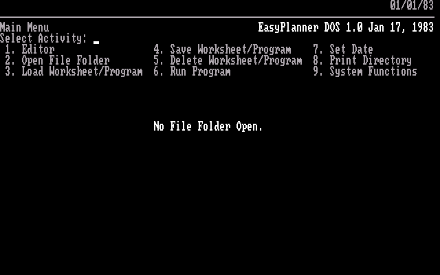 EasyPlanner 1.0 - Menu