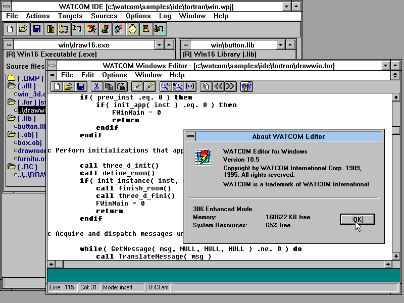 Watcom Fortran 77 10.5 - IDE