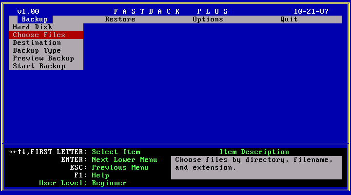 Fastback Plus 1.00 - Menu